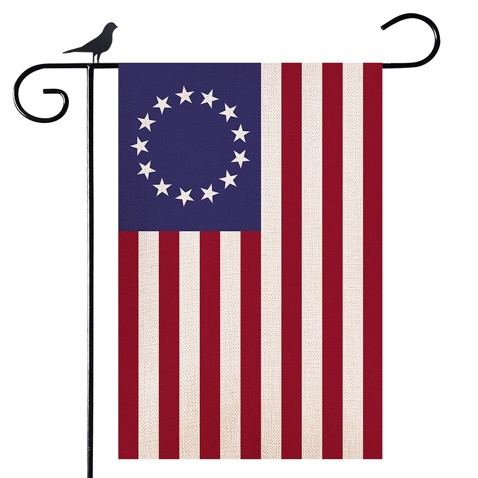 Photo 1 of *ONLY FLAG* Shmbada Betsy Ross 13 Star American Garden Flag, Double Sided Burlap 12" x 18" Yard Flags for Outdoor Decor, US Patriotic Outside Decorations