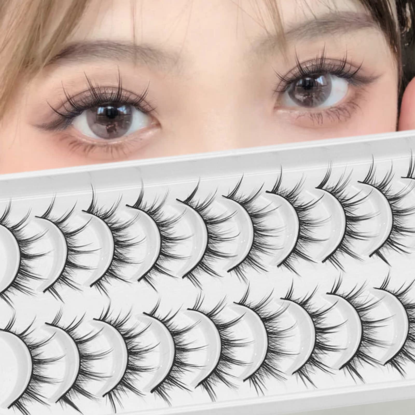 WUZIA Manga Lashes Japanese Anime Cosplay Eyelashes Asian False Eyelashes Little Devil Lashes Natural Look Like Individual Clusters (Natural Manga | 8-13MM)