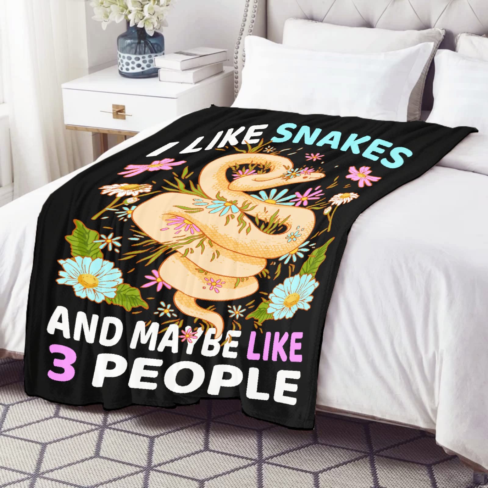 Snake Blanket,Gift for Child, I Like Snakes and Maybe Like 3 People Blankets Soft Flannel Bed Throws Lightweight Cozy Fluffy Plush Decorative Quilts 50 x 40 in S for Kids