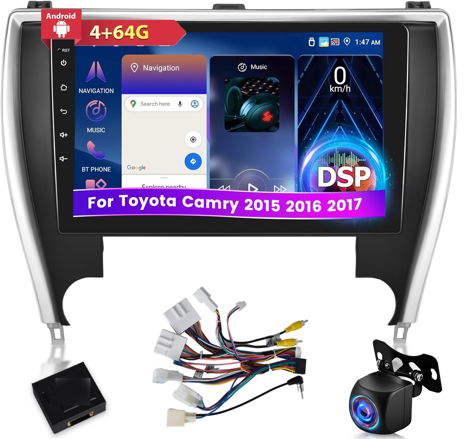 Photo 1 of [4+64G] for Toyota Camry 2015 2016 2017 Upgrade Stereo - 10.1 inch IPS Toushscreen Android 13 Radio - Wireless Carplay and Android Auto, Custom Homepage, WiFi, GPS, Multi-Functions + AHD Backup Camera