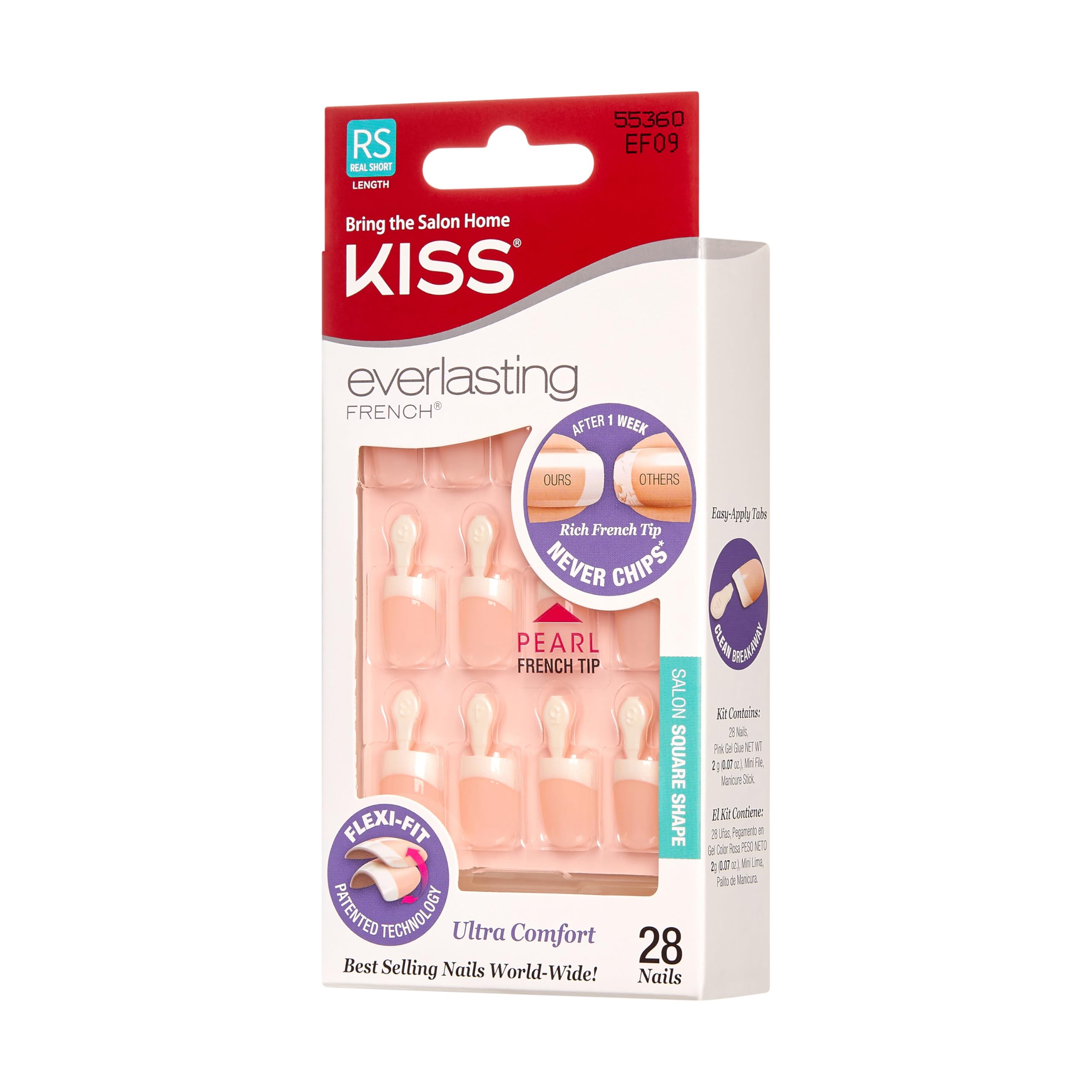Kiss Everlasting French Nail Manicure, Chip-Free, Flexi-Fit Technology, Real Short, "String of Pearls", Nail Kit with Pink Nail Glue (Net Wt. 2g / 0.07oz), Mini File, Manicure Stick, and 28 Fake Nails - Image 6