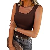 Women’s Wide Strap Ribbed Tank Tops Slim Fit Scoop Neck Sleeveless Camisole Basic Trendy Y2k Top