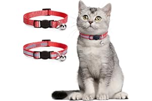 Nobleza Kitten Collar with Bell, 2 Pack Breakaway Cat Collars with Safe Quick Release Buckle, Paw Print & Strip Reflective Adjustable Soft Pet Collar for Small Medium Kitty Cats