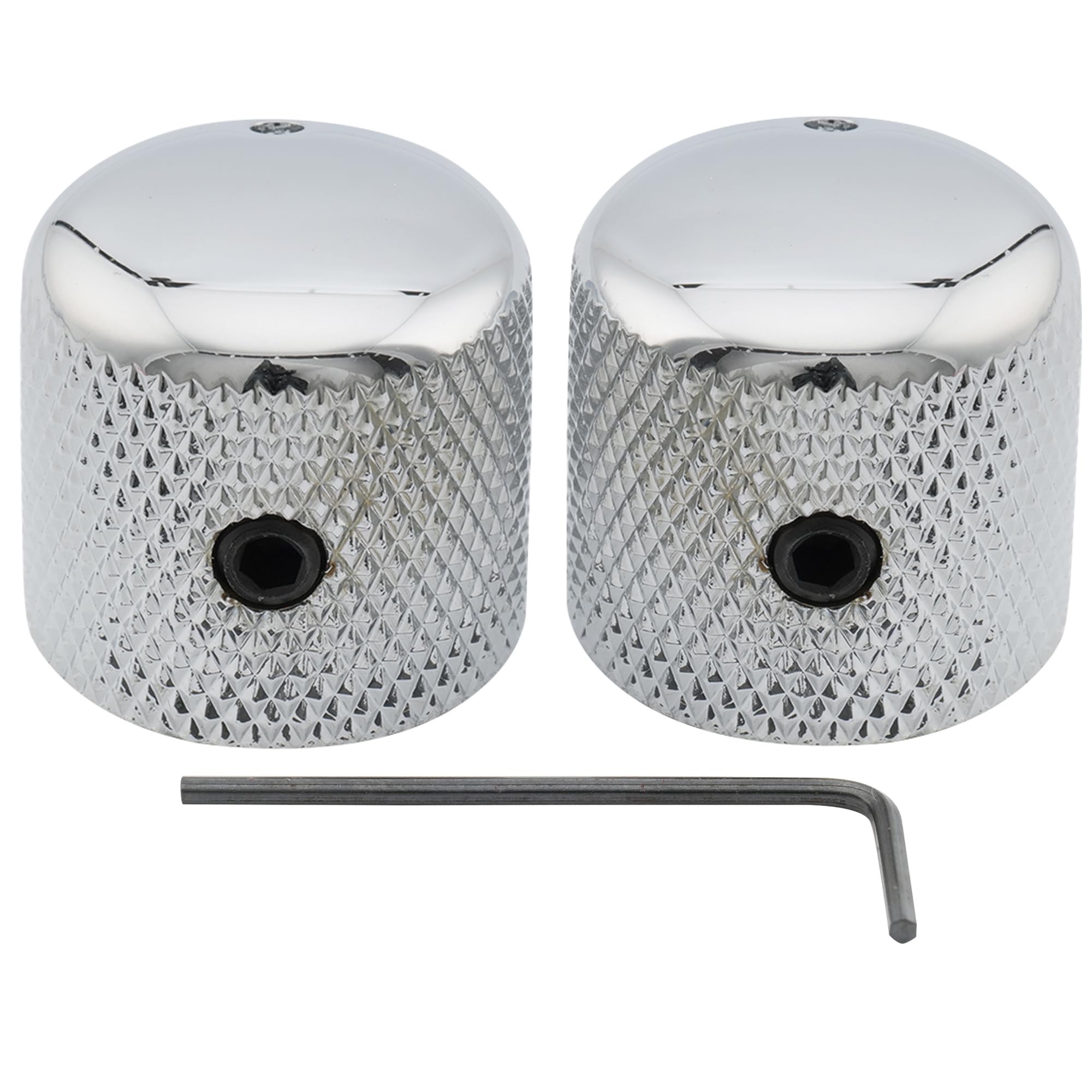 Musiclily Pro 1/4" Steel Fine Knurled Dome Knobs Universal Fitting Control Knobs with Set Screw and Indicator Dot for Electric Guitar or Bass, Chrome (Set of 2)
