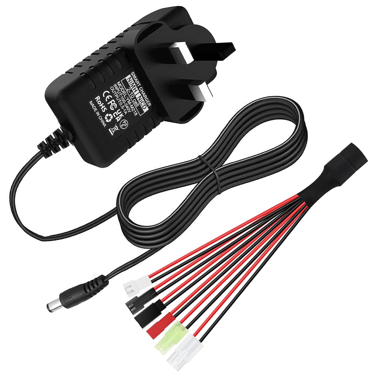 NIMH Charger for 2-10s 2.4-12V NIMH/NICD Battery Packs, RC Battery Smart Charger for RC Car/RC Boat/RC Aircraft/Drone/Airsoft, Compatible with Standard Tamiya/Mini Tamiya/SM 2P/JST/XH/Futaba