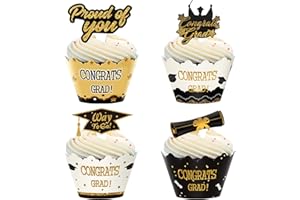 OMGOUUE Graduation Cupcake Toppers Wrappers, Congrats Grads Cake Topper for Graduation Party Supplies Decoration,96pcs