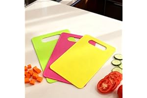 3-Piece Color-Coded Plastic Cutting Board Set - Non-Slip Kitchen Chopping Boards with Handle for Meat, Veggies & Fruits