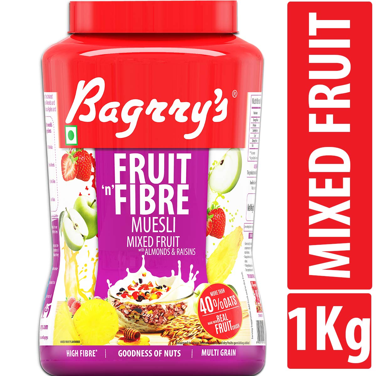 Bagrry's Fruit N Fibre, Mixed Fruit Muesli, 1000g Jar Amazon.in Amazon Pantry
