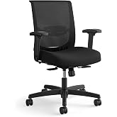 HON Convergence Ergonomic Office Chair, Office Desk Computer Chair, Black | Fabric ergonomic desk chair with lumbar support, seat glide, adjustable arms and breathable mesh comfort, office decor