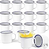 16 Pcs 4 oz Enamel Camping Coffee Mugs Mini Metal Mug with Handle Small White Enamel Mug Vintage Round Tea Cup Portable Drinking Cups for Outdoor Indoor Picnic Travel Camping Holiday Gifts