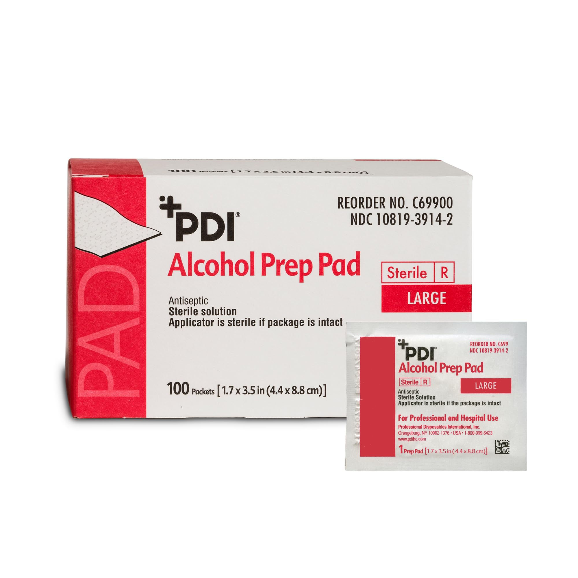 Photo 1 of Alcohol Prep Pads - Sterile Antiseptic - Individually Wrapped Prep Pad for Injections, 70% Isopropyl Alcohol - Large Prep Pad, 1.7 in. x 3.5 in., 100 Count, 1 Pack