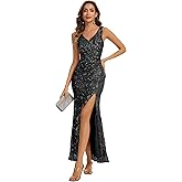 Ever-Pretty Women's Sequin Cocktail Dresses Embroidered V Neck Slit Sleeveless Bodycon Maxi Formal Evening Gown 02548