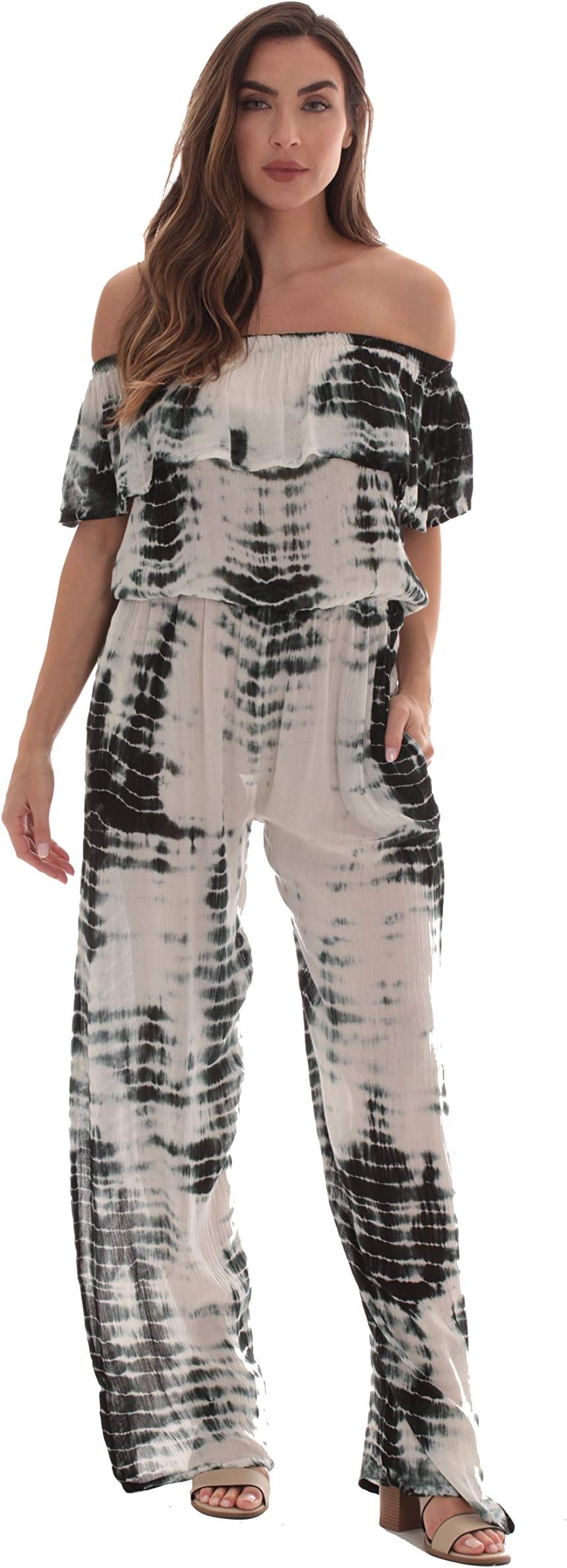 Riviera SunTie Dye Off Shoulder Jumpsuit for Women Beach Swimsuit Cover Up