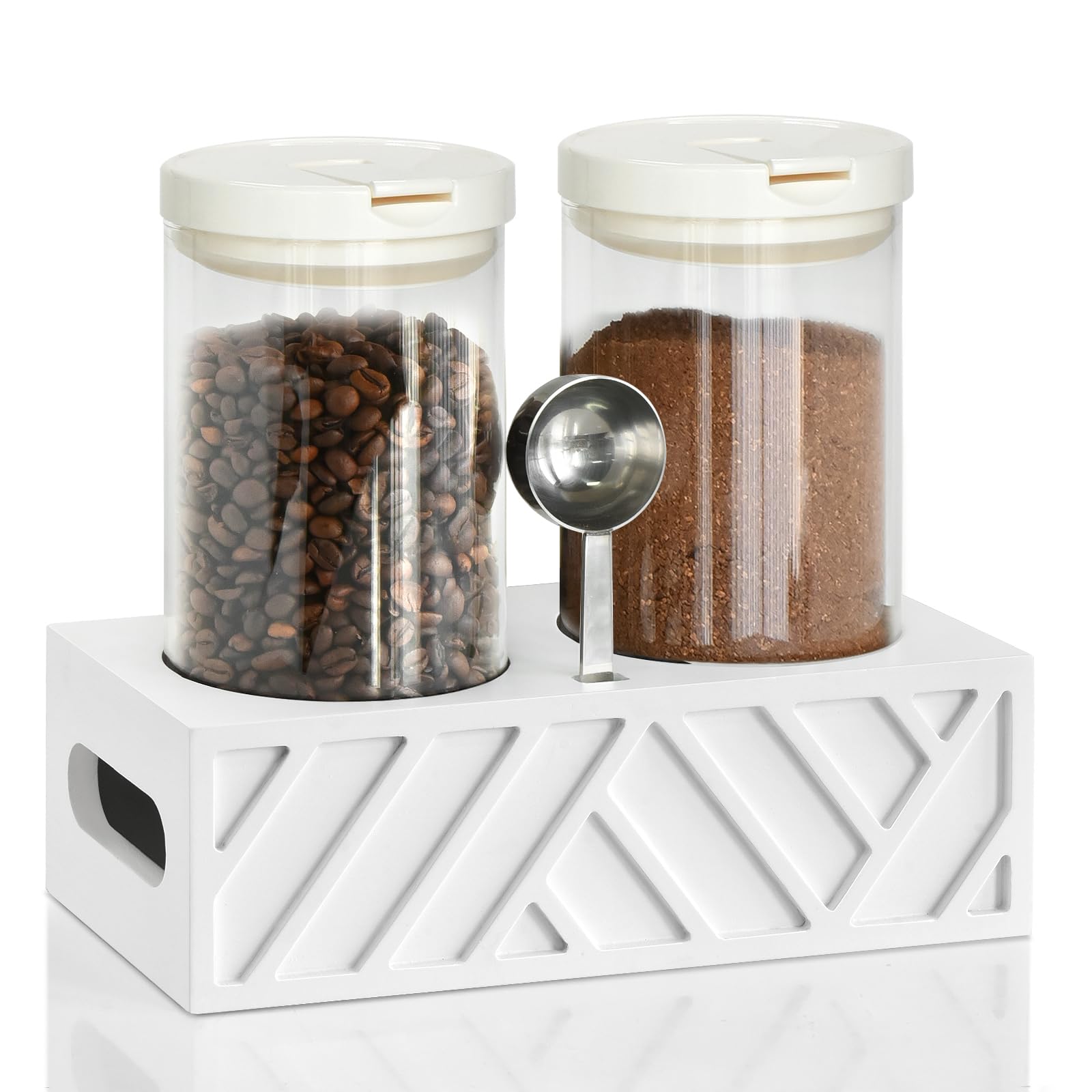 Photo 1 of Coffee and Sugar Container Set of 2 with Shelf for Storage Container, Air Tight Bean Container with Scoop for Accessory Organizer, Canister for Station Organizer