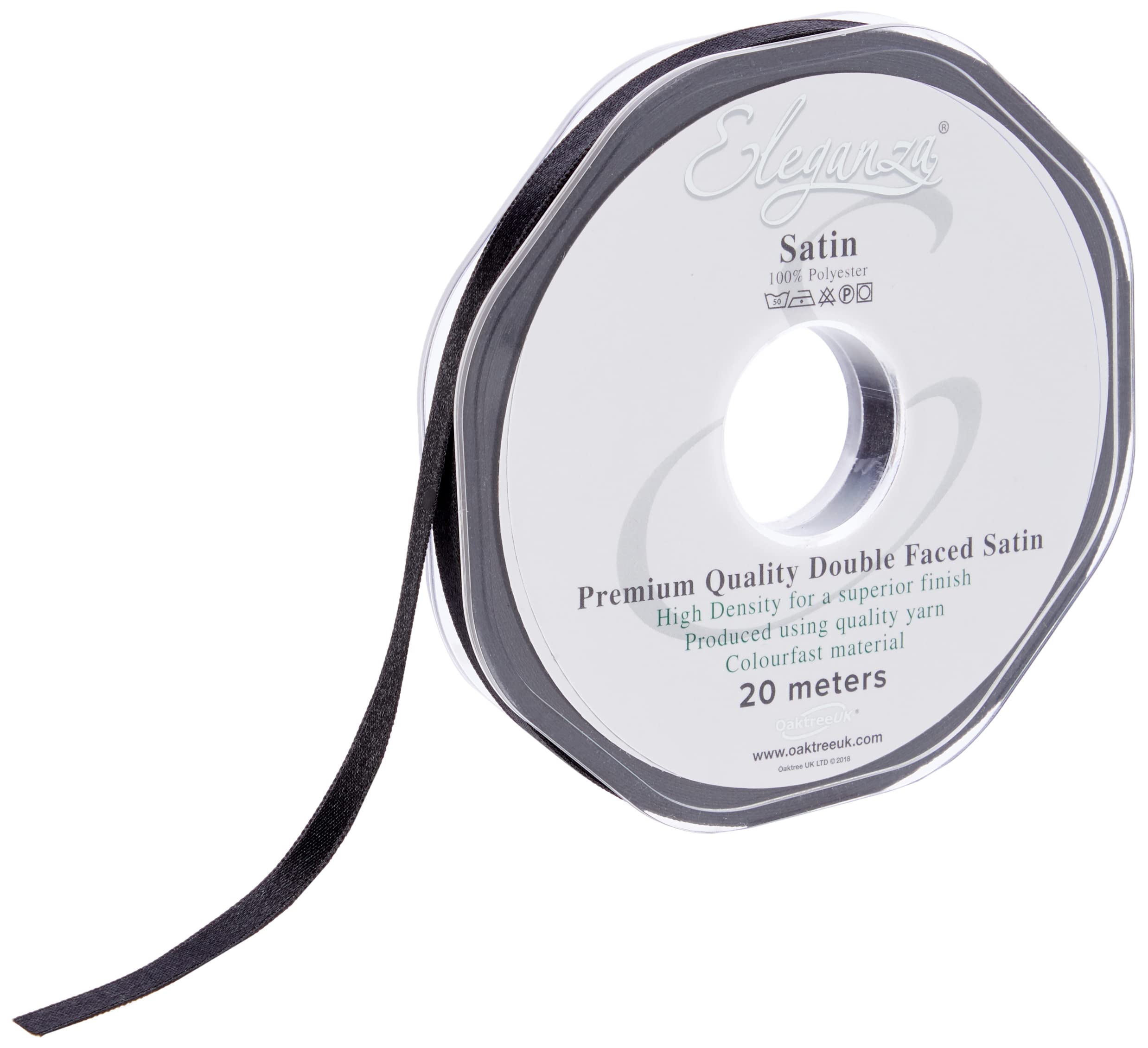 ELEGANZA Double Faced Satin Ribbon 6mm x 20m Black No.20, 6 mm — image 1