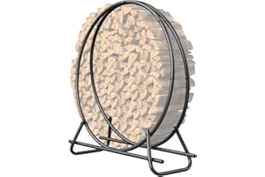 YSEJOMP Outdoor Firewood Circle Rack- Metal Pipe Ring,Sturdy & Durable Firewood Holder for Indoor/Outdoor Use,Space-Saving Design for Fireplace,Campfire or Backyard Storage (48 inch diameter circle)