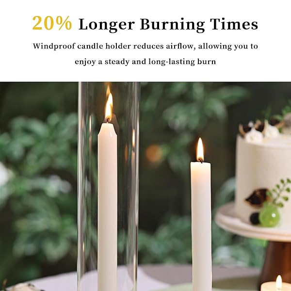 VOLENS HURRICANE GLASS CANDLE HOLDERS – SET OF 6 CANDLESTICK HOLDERS FOR TAPER CANDLES WITH WINDPROOF CYLINDER COVERS 14″ TALL CLEAR GLASS CHIMNEY COVER FOR WEDDING TABLE CENTERPIECE HOME DECOR