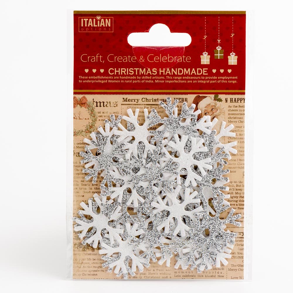 Italian Options Christmas Glitter Snowflakes Iridescent Silver Festive Card Making Craft Decoration (Pack of 36)
