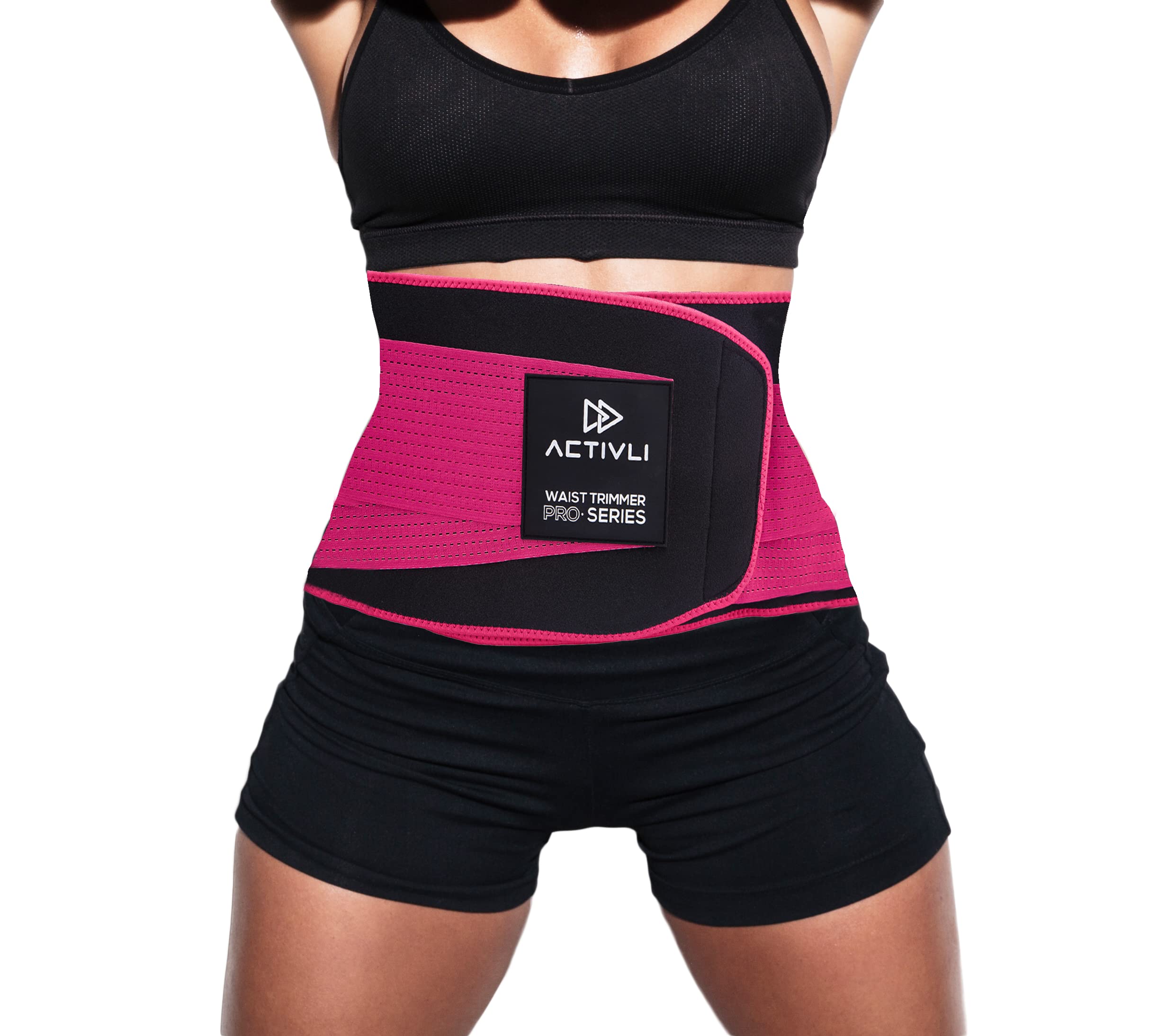 ACTIVLI Workout Sweat Band Waist Trainer for Women - A Perfect Stretchable and Breathable Back Support Belt (Pink, S-M)