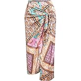 ZAFUL Women's Boho Skirt Asymmetrical Skirts Tied Floral Paisley Printed High Waist Ruched Skirts for Women