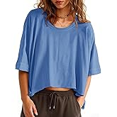 Tankaneo Womens Oversized T-Shirts Cropped Summer Casual Short Sleeve Loose Fit Tee Tops