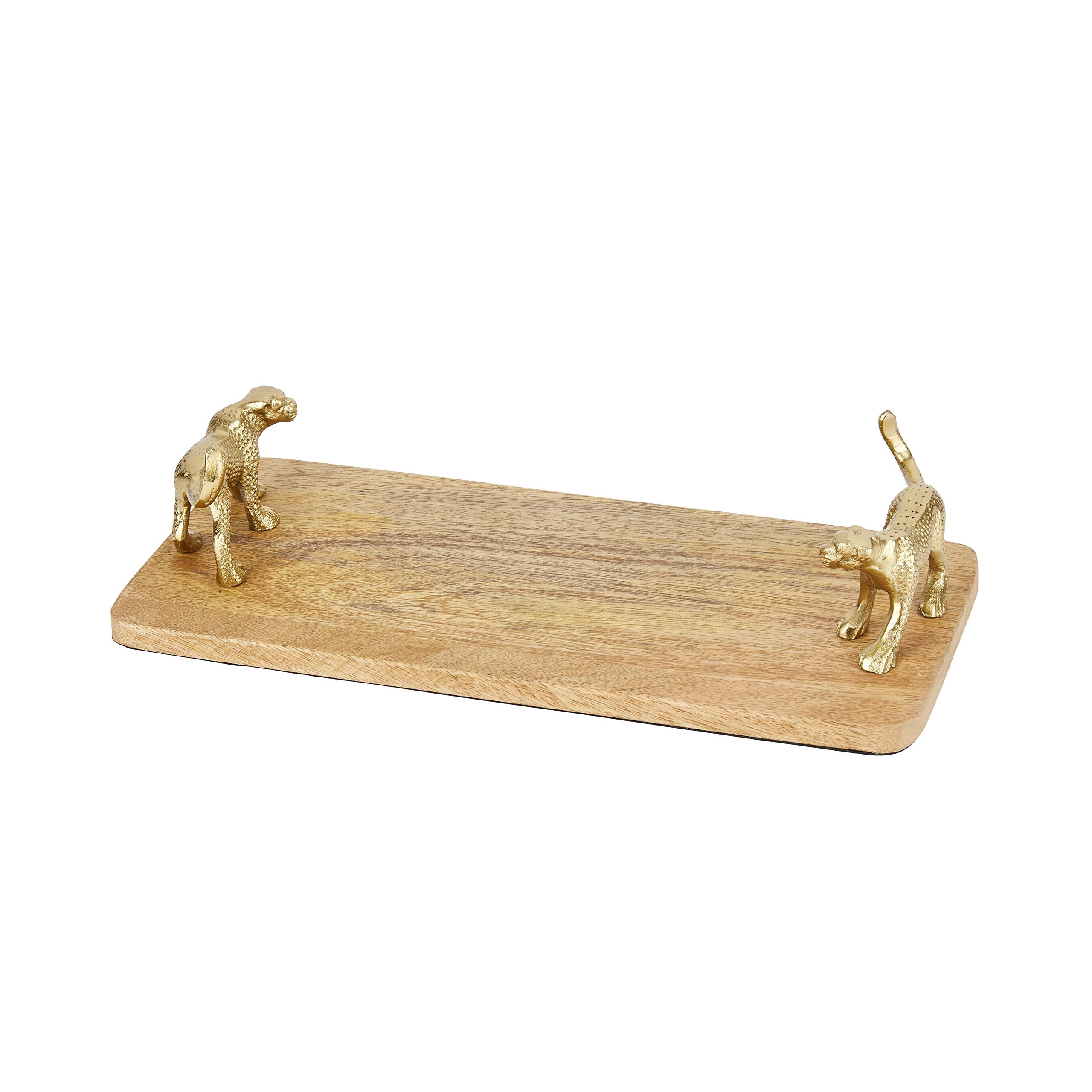 Artesà Rectangular Serving Platter, Mango Wood Board with Leopard Shaped Handles, 32 x 15cm