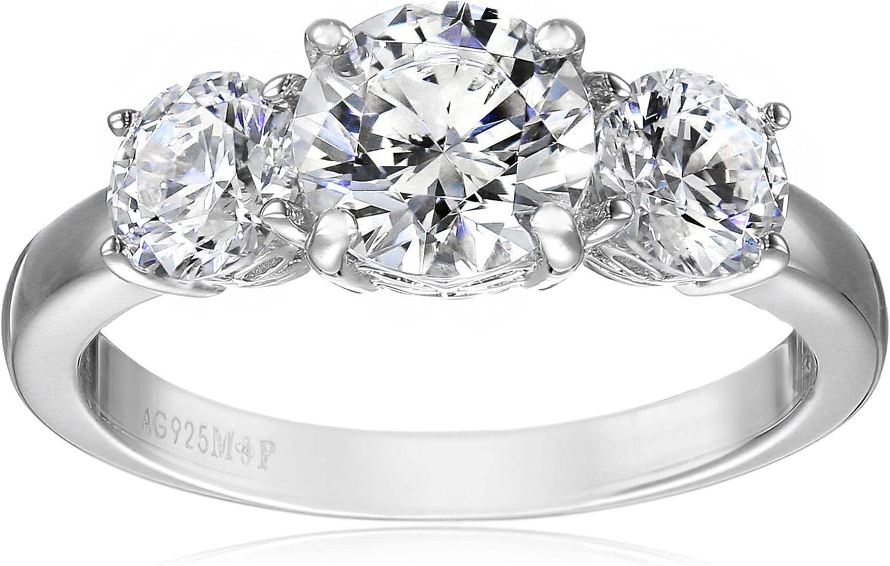 La Lumiere Platinum-Plated Sterling Silver Swarovski Zirconia 4 cttw Round 3 Stone Ring