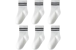 Wamvp Toddler Grip Socks with Non-Slip, Unisex Baby Retro Stripe Seamless Crew Ankle Cotton Socks for Girls Boys 6 Pairs