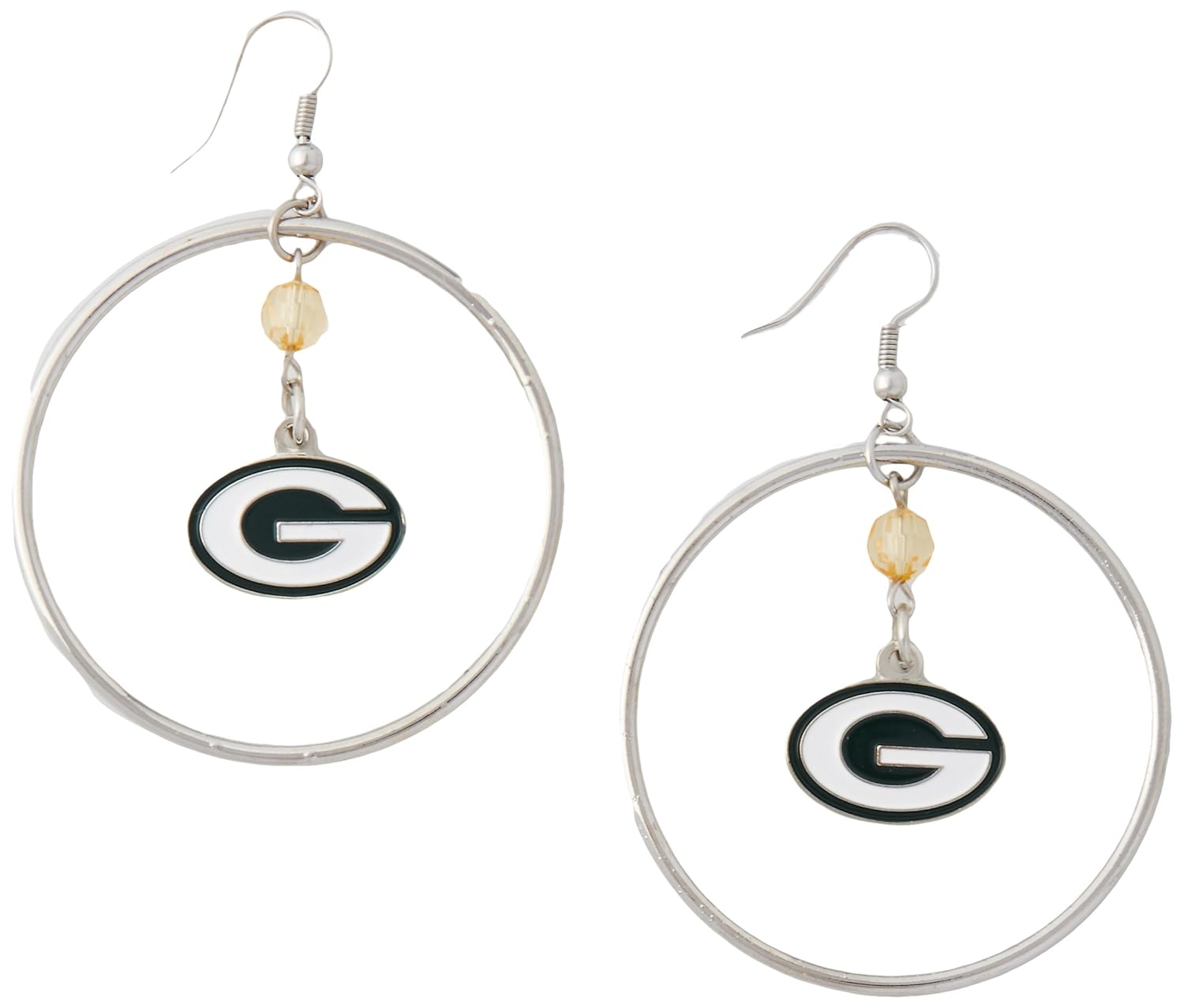 Silver 2 Aminco Womens Nfl Green Bay Packers Crystal Bead Hoop Earrings Supporters Gear American Football