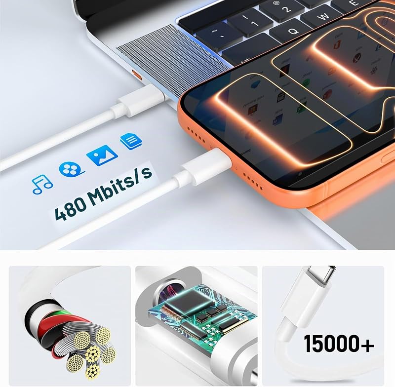 40W Chargeur Rapide pour iPhone 17 Pro Max 17 Air iPhone 16 15 Pro Max Plus 16e, iPad S25 S24 Ultra S23/S22 S21 S20,Dual Ports USB A and C Prise Chargeur Adaptateur Et 2M Cable C vers C Câble(2Pack) — photo 8 sur 8