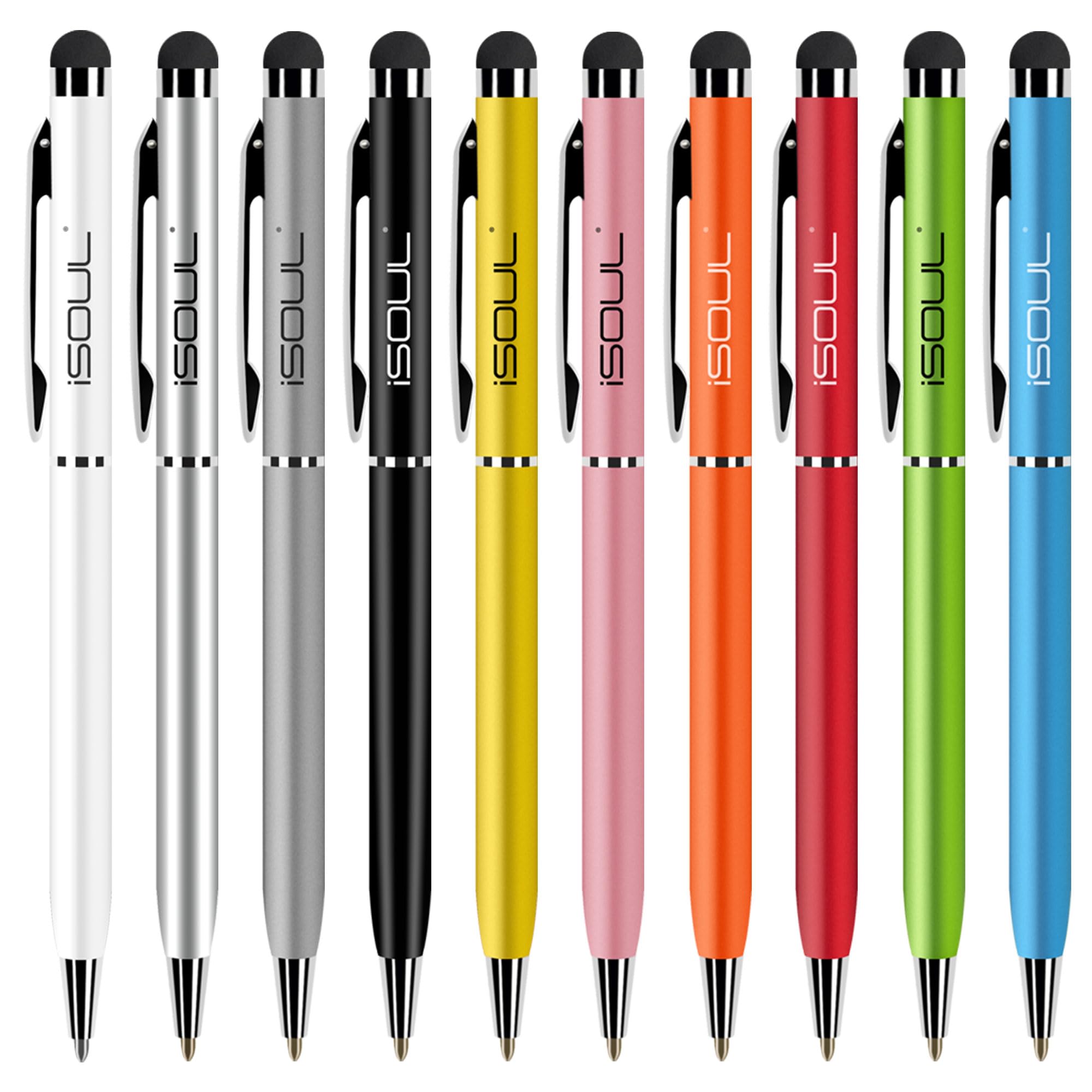 iSOUL Stylus Touch Pen, Pack of 10 for Touch Screens - Compatible With Apple iPad, iPhone, Samsung Galaxy, Oneplus, Pixel, Mobile Phones & Tablets - Rainbow