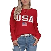 Alsol Lamesa Women’s American Flag Graphic Sweater Patriotic Long Sleeve Pullover Sweaters Crew Neck Knit Tops