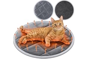 Drydiet 2 Pcs Self Warming Cat Mat Round Self Heating Pad Bed Reversible Machine Washable Heated Bed Anti Slip Warming Pad Pet Mat for Cat Crate Indoor Outdoor(Gray,16 Inch)
