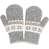FGSS Winter-Knit-Mittens for Kids - Warm Stretchy Outdoor Gloves Boys-Girls Cute Snowflakes Gloves for 6-12Years