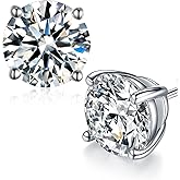 Moissanite Stud Earrings, Round Cut D Color VVS1 Clarity Lab Created Moissanite Earrings Studs 18K White Gold Plated 925 Sterling Silver Jewelry for Women Men