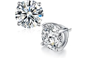 UNICORING Moissanite Stud Earrings, Round Cut D Color VVS1 Clarity Lab Created Moissanite Earrings Studs 18K White Gold Plated 925 Sterling Silver Jewelry for Women Men