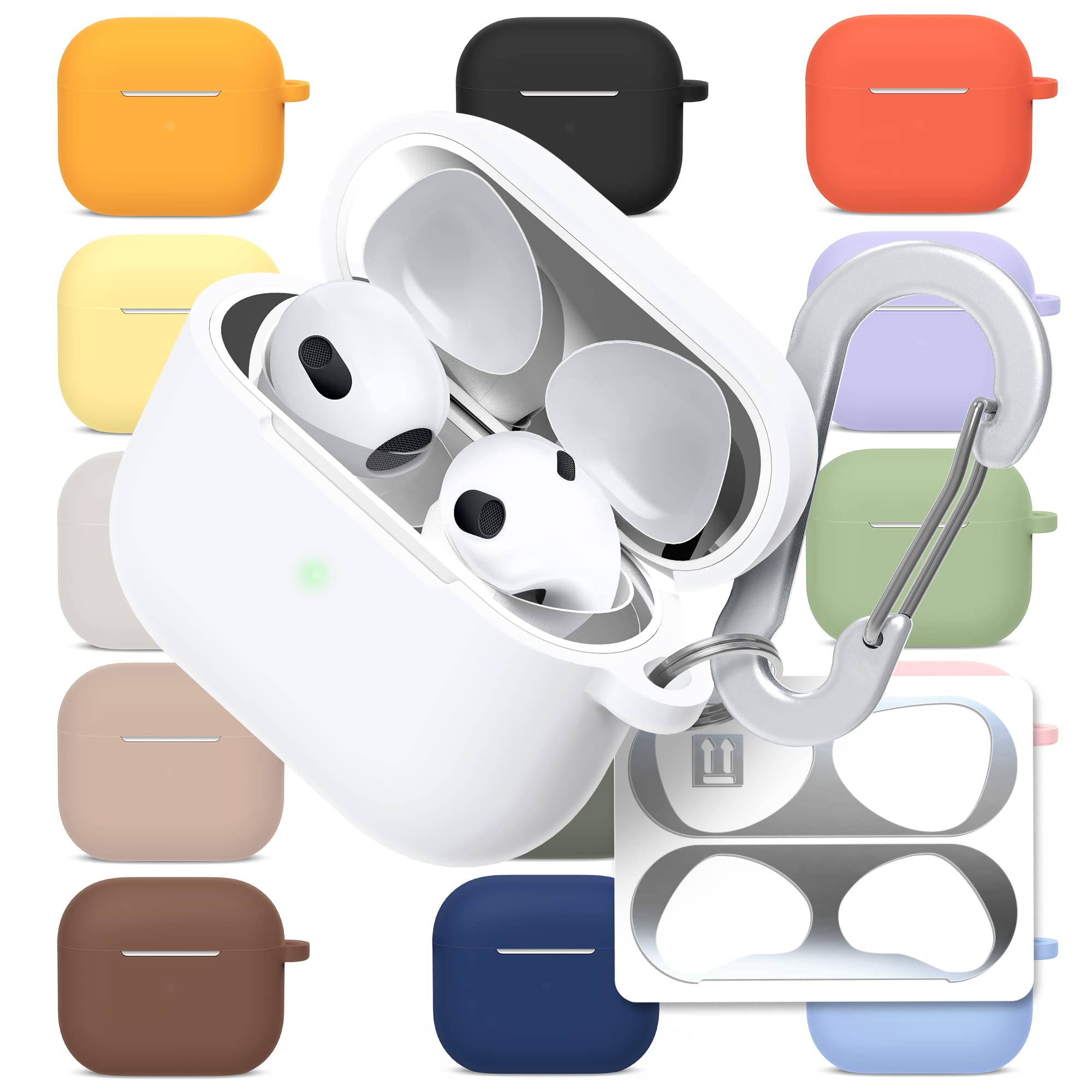 superdivision Silicone Protective Cover with Anti-Lost Carabiner Keychain and Dust Guard Set [Front LED Visible], Compatible with AirPods 3