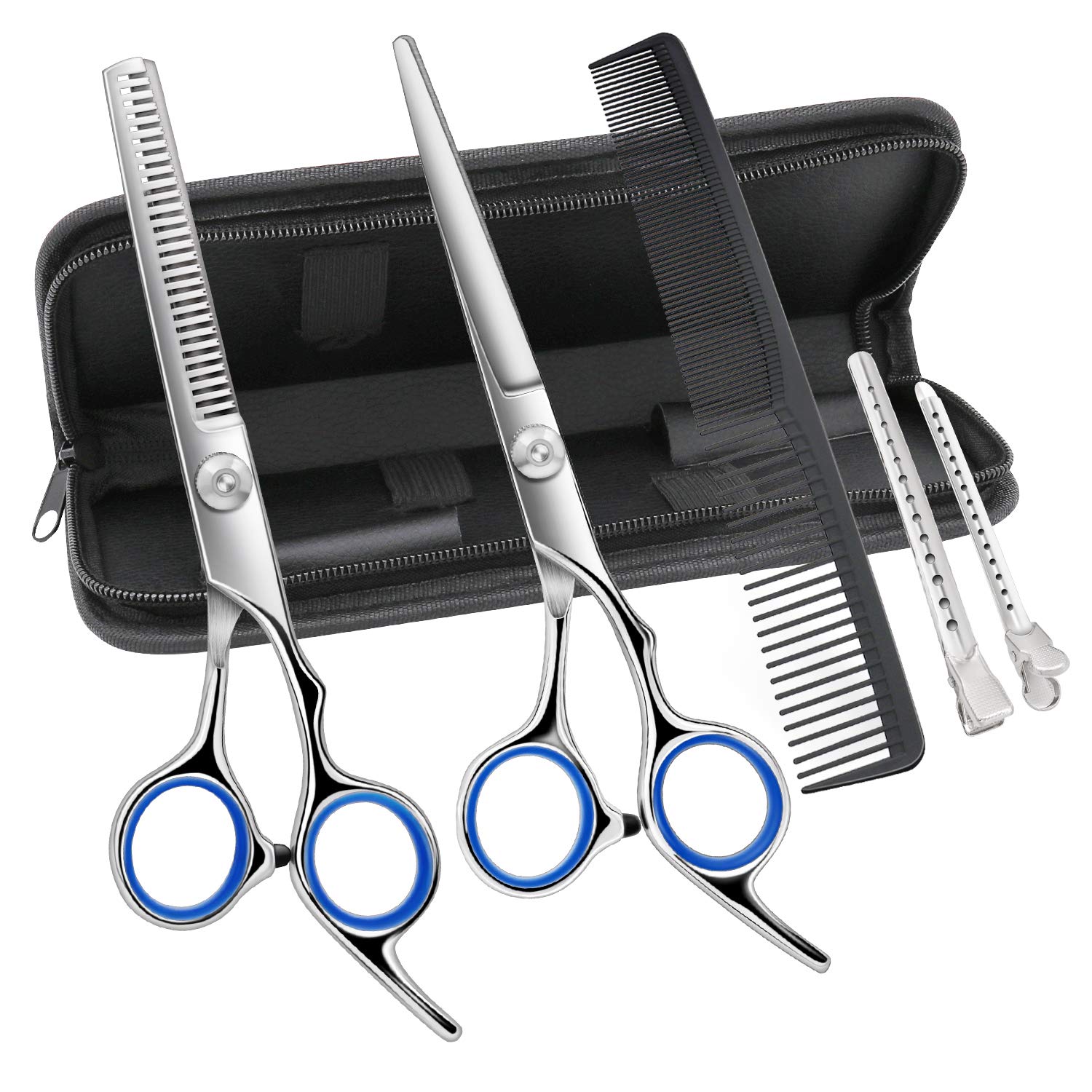Hair Cutting Shears, Professional Hair Cutting Scissors Set, 6Pcs Haircut Shears Kit with Thinning Scissors, Hair Razor Comb, Clips, Storage Case for Barber, Salon, Home Use : Beauty