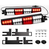 ASPL 32LED Visor Lights Windshield Hazard Warning Strobe Light Bar | Beacon Split Mount Deck Dash Lamp With Extend Bracket (Red/White /Red/White)