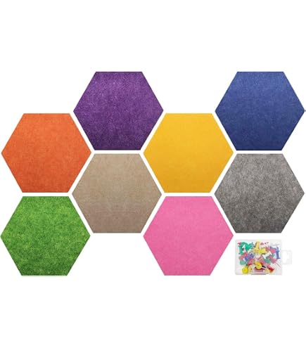 Lot De 12 Tableaux D'affichage Hexagonaux En Feutre 26x30 Cm - Avec 50 Punaises - Autocollant, Pour Décorer Murs Chambre, Bureau