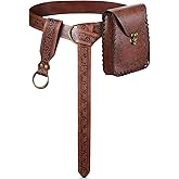 Geyoga 3 Pcs Renaissance Belt Women Skirt Hikes Renaissance Belt Bag Waist Leather for Ren Faire Costume(Leaf Pattern) Brown