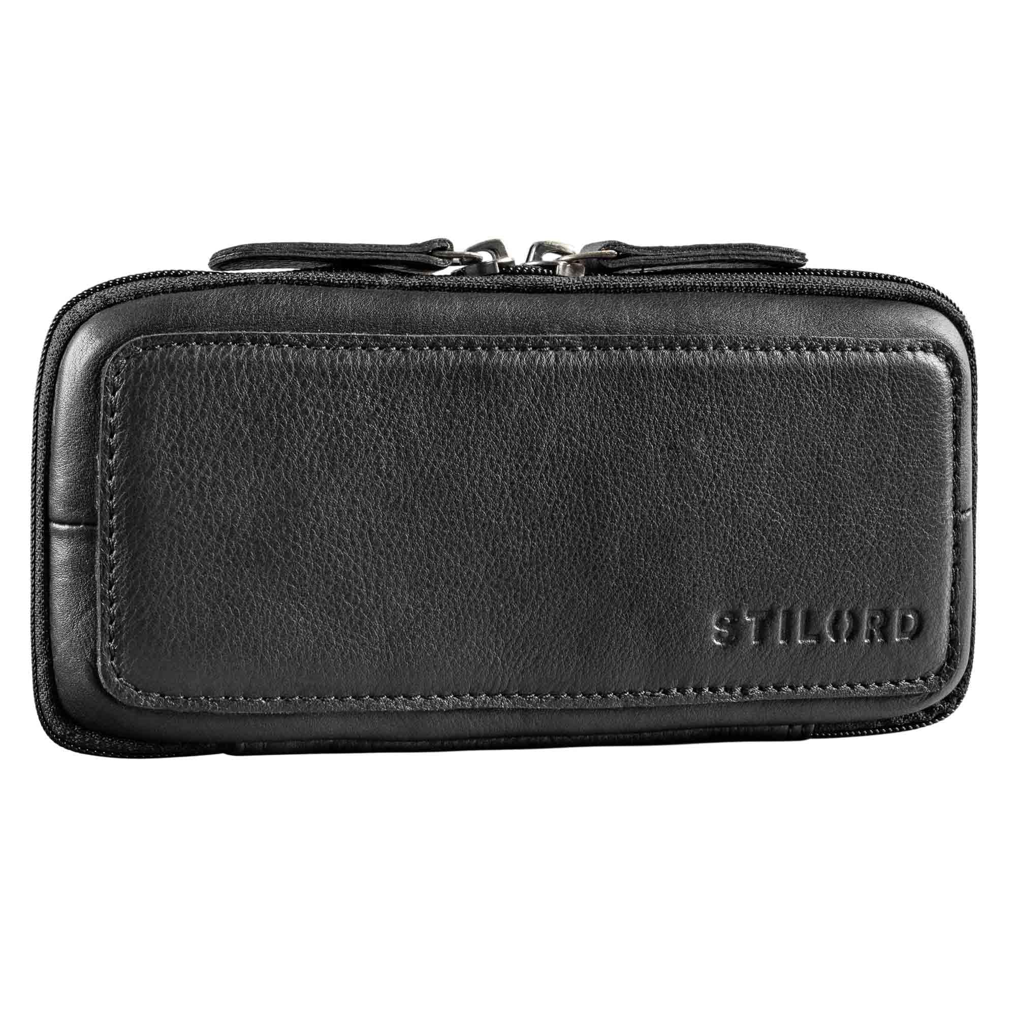 STILORD 'Scotty' Leather Case Vintage with Zip Hardcase Pencil Holder Men's Genuine Leather Slim Pencil Box Cosmetic Pouch Ladies Pen Folder Small, Colour:Black