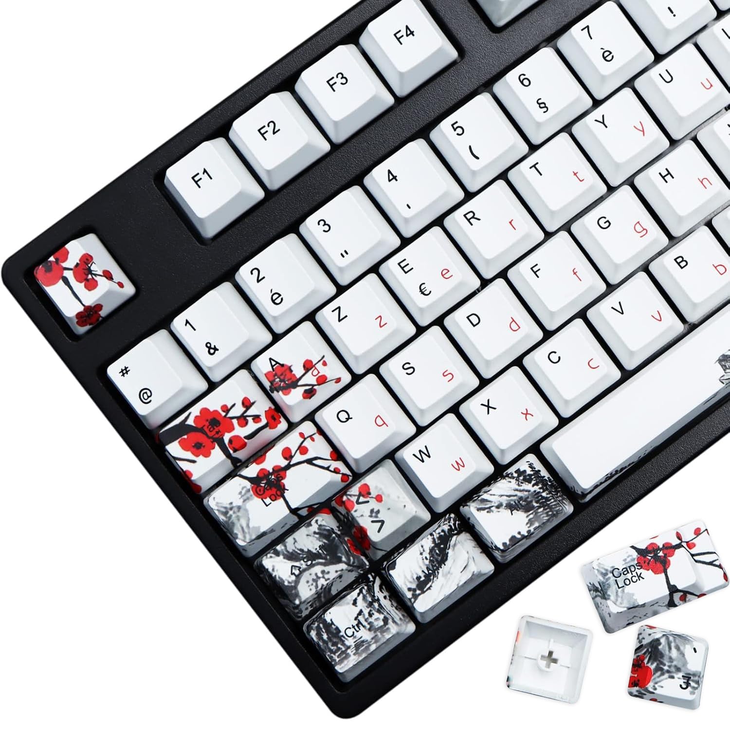 MOLGRIA Keycaps 111 Set for 62 105 109 Mechanical Keyboard, Custom PBT OEM Profile Key Caps for French with Keycap Puller for Gateron Kailh Cherry MX Switch ISO Layout Keyboard(Plum Blossom)