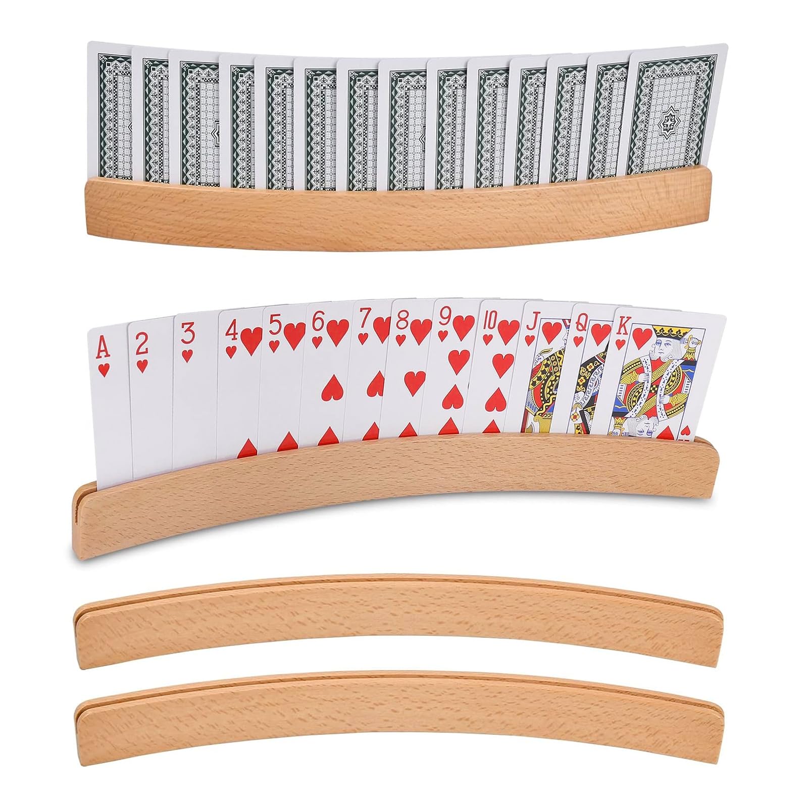 NICKLIN Playing Card Holder 2Pcs Curved Shape Wooden Cards Holders Handsfree Poker Holder Playing Card Holder for Adults Seniors Card Accessories for Bridge