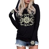 Live by The Sun Love by The Moon Hoodie Women's Sun and Moon Casual Long Sleeve Sweatshirt Round Neck Pullover Tops