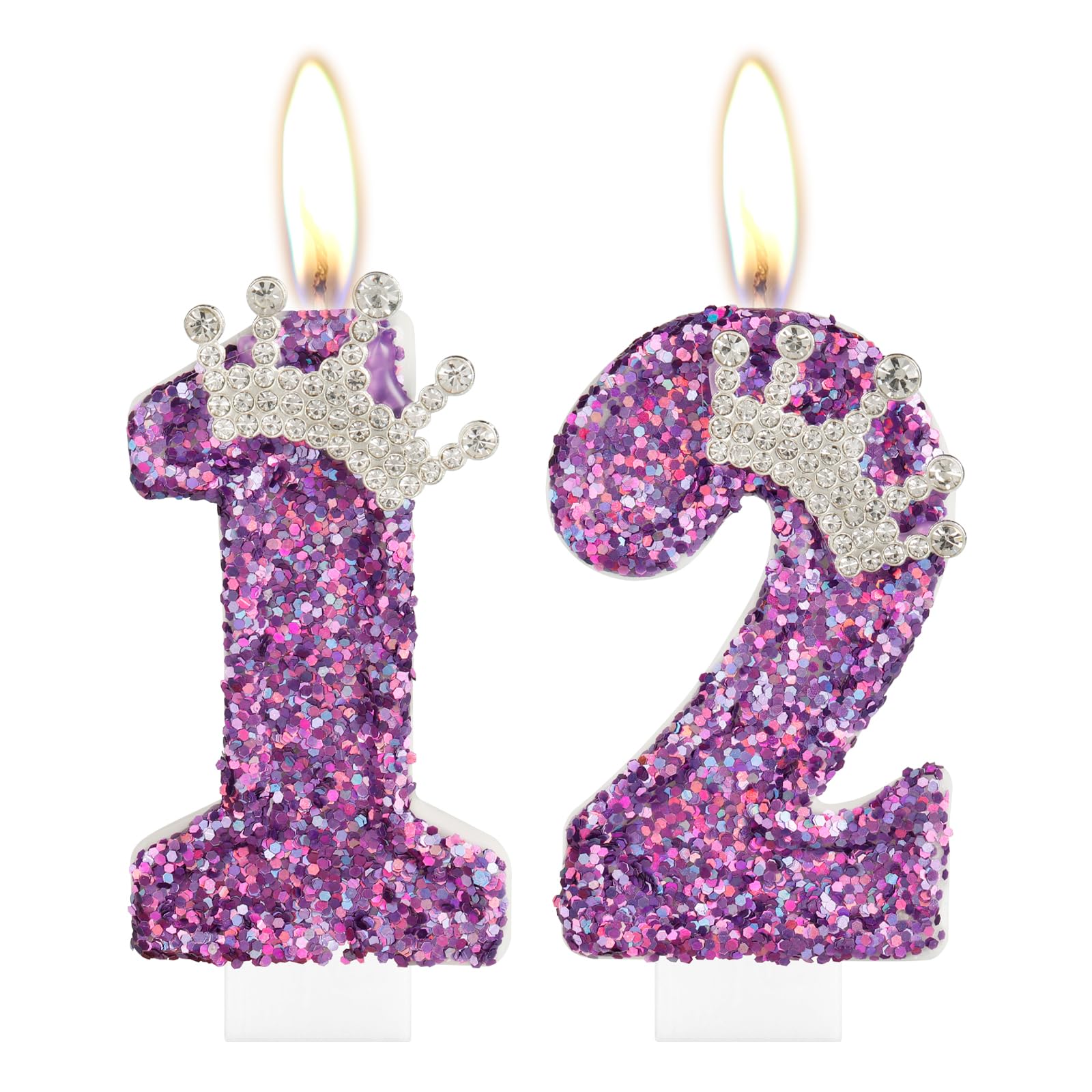 Photo 1 of 12th Birthday Candles for Girls, Purple Crown Number 12 Candle for Cake Topper Decorations for Girls Birthday Party Wedding Anniversary Celebration Supplies