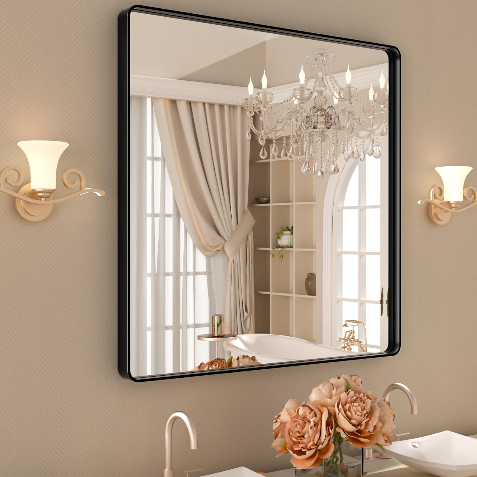 ISTRIPMF 36x36 Inch Black Bathroom Mirror,Rectangle