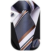 Dubulle Mens Paisley Striped Tie WOVEN Necktie for Men and Handkerchief Cufflinks Set Wedding Formal Business