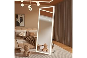 BOOLUU Led Full Length Mirror 67"x24"Body Mirror with Lights 3 Color Dimmable,Standing/Leaning/Wall Mount for Living Room Bed