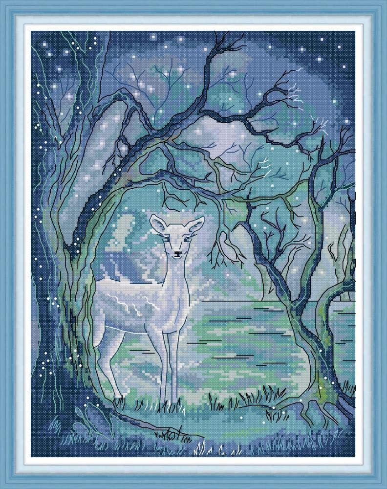 Cross Stitch Kits Pre-Printed Cross Stiching Stamped Cross Stitch Kit 14CT DIY Art Crafts for Beginners Silver Deer in Auraro